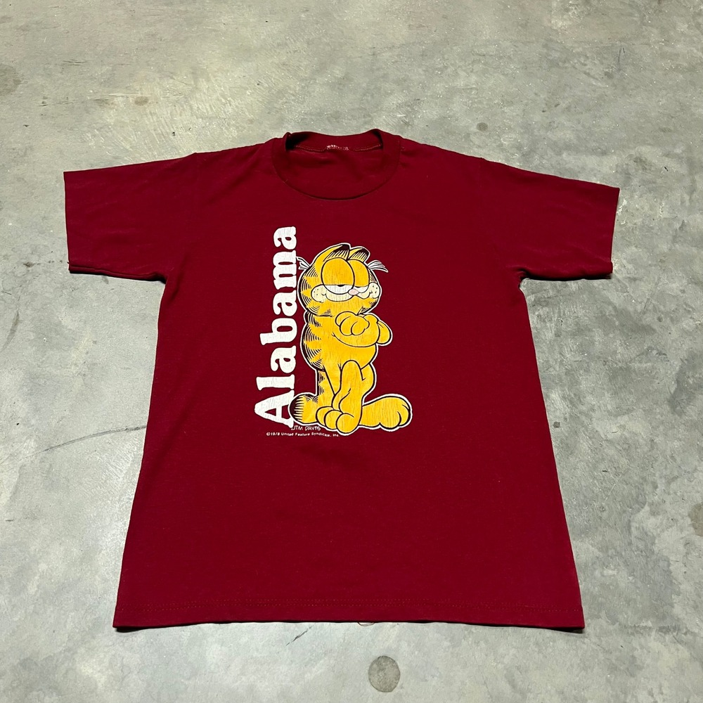 Vintage Garfield Alabama T-Shirt Kids Maroon Single Stitch 1978 Jim Davis Red